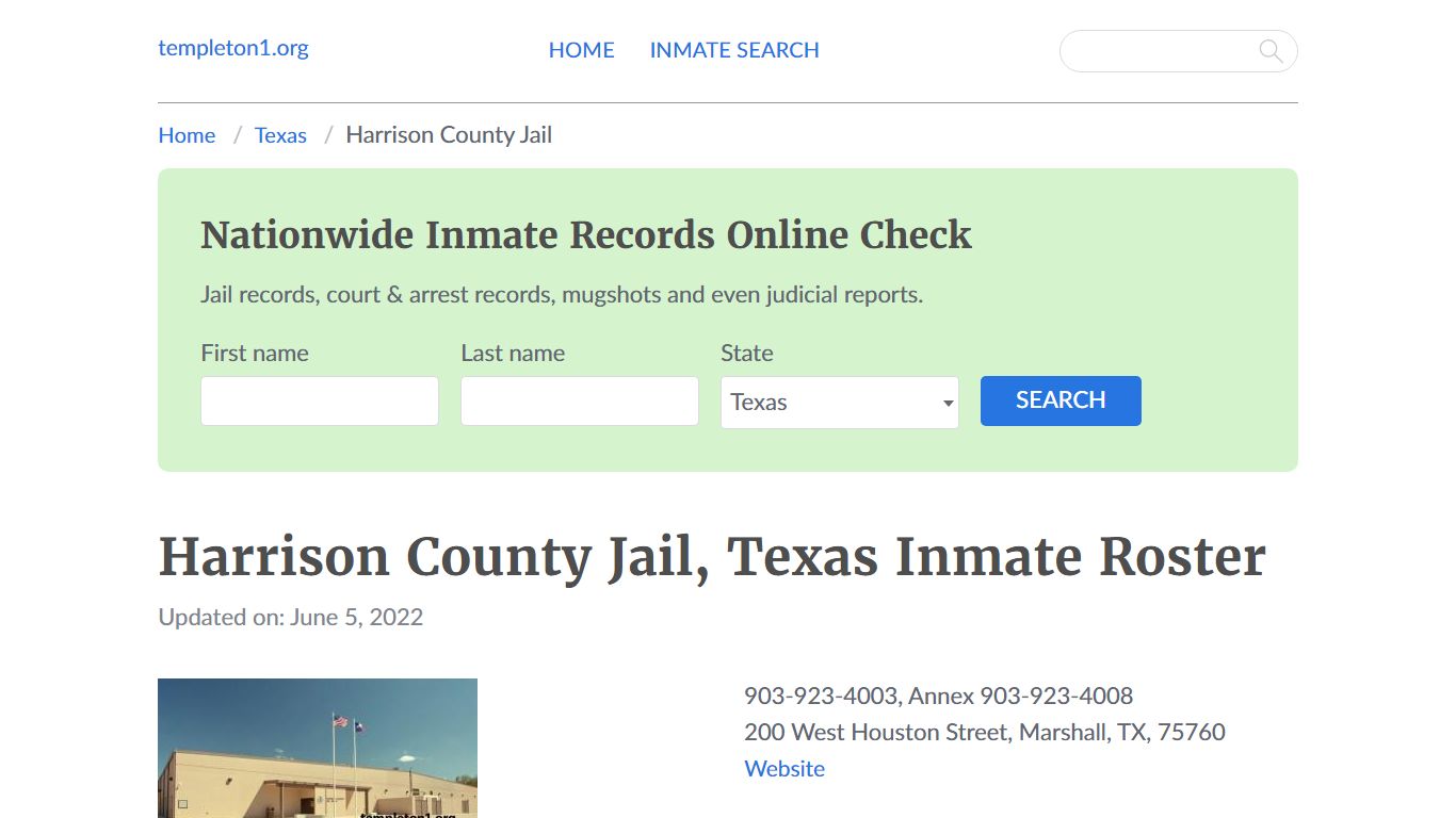 Harrison County Jail, Texas Inmate Booking - Templeton